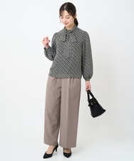 F1BAD04140 MK MICHEL KLEIN(小さいサイズ)(メゾン ドゥ サンク) 【小さいサイズ】チェック柄ボウタイシフォンブラウス/洗濯機で洗える グレー