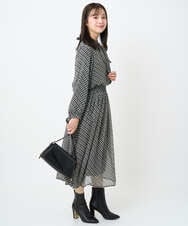 F1BAD04140 MK MICHEL KLEIN(小さいサイズ)(メゾン ドゥ サンク) 【小さいサイズ】チェック柄ボウタイシフォンブラウス/洗濯機で洗える グレー