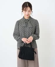 F1BAD04140 MK MICHEL KLEIN(小さいサイズ)(メゾン ドゥ サンク) 【小さいサイズ】チェック柄ボウタイシフォンブラウス/洗濯機で洗える グレー