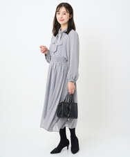 F1BAD04140 MK MICHEL KLEIN(小さいサイズ)(メゾン ドゥ サンク) 【小さいサイズ】チェック柄ボウタイシフォンブラウス/洗濯機で洗える グレー