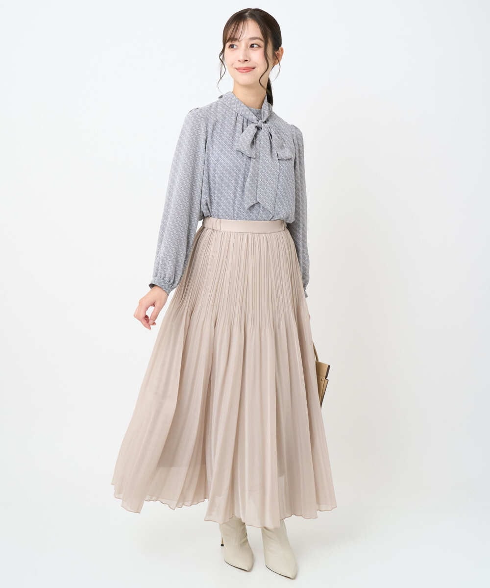 F1BAD04140 MK MICHEL KLEIN(小さいサイズ)(メゾン ドゥ サンク) 【小さいサイズ】チェック柄ボウタイシフォンブラウス/洗濯機で洗える グレー