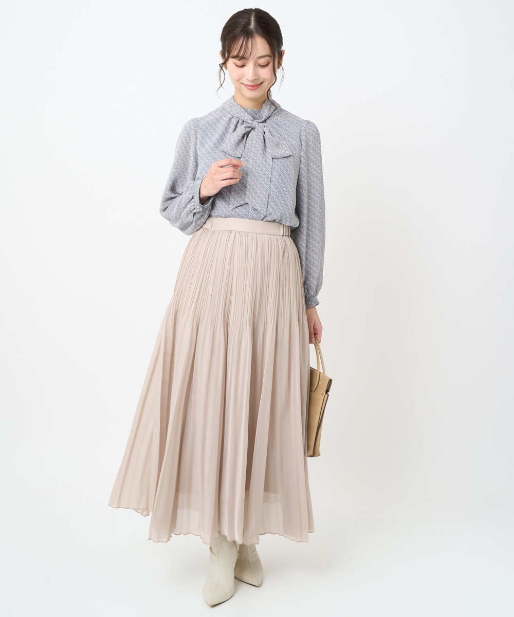 F1BAD04140 MK MICHEL KLEIN(小さいサイズ)(メゾン ドゥ サンク) 【小さいサイズ】チェック柄ボウタイシフォンブラウス/洗濯機で洗える グレー