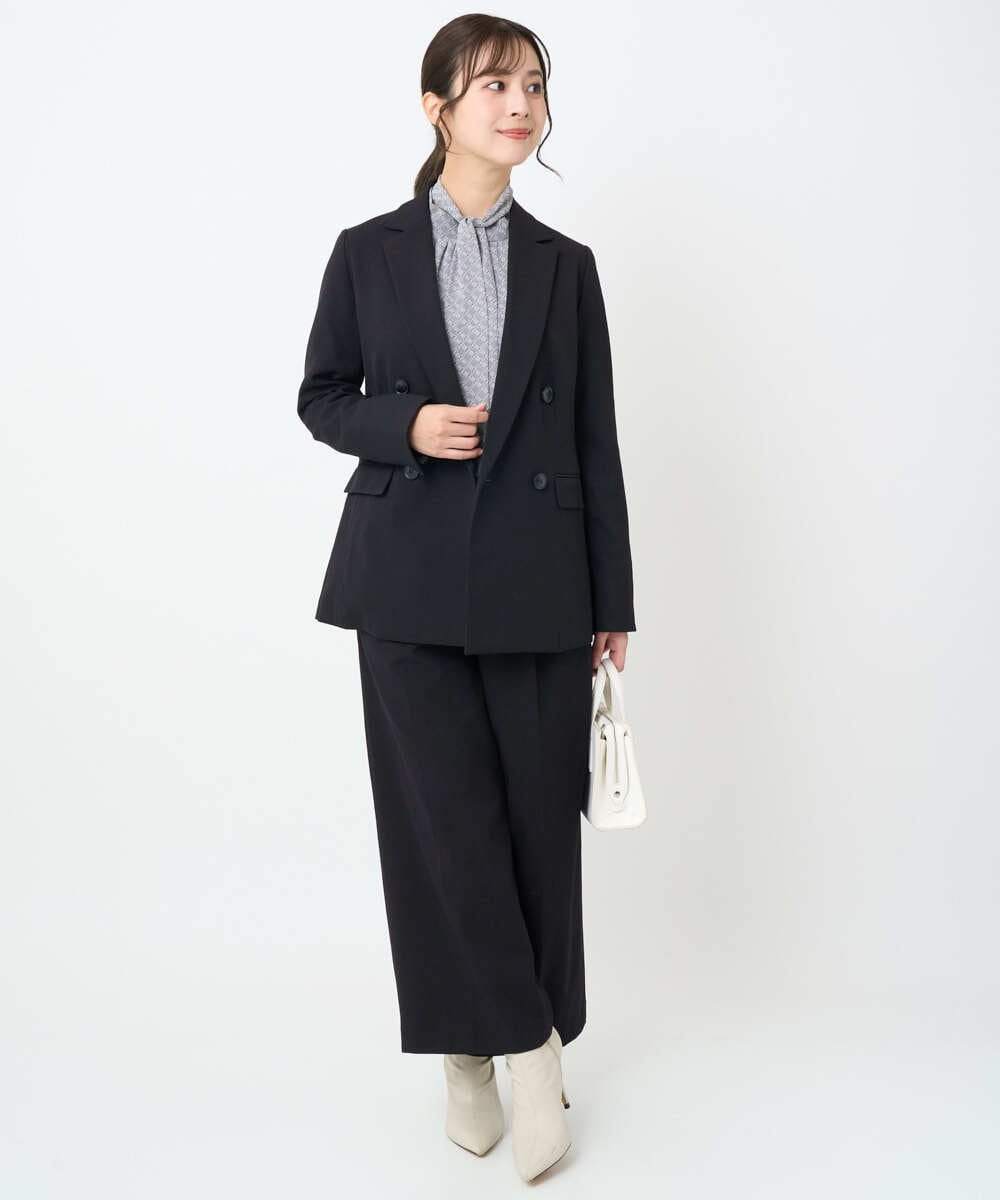 F1BAD04140 MK MICHEL KLEIN(小さいサイズ)(メゾン ドゥ サンク) 【小さいサイズ】チェック柄ボウタイシフォンブラウス/洗濯機で洗える グレー