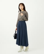 F1BAD35140 MK MICHEL KLEIN(小さいサイズ)(メゾン ドゥ サンク) 【小さいサイズ】ボウタイ付き千鳥柄プリントブラウス/洗濯機で洗える ネイビー