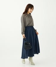 F1BAD35140 MK MICHEL KLEIN(小さいサイズ)(メゾン ドゥ サンク) 【小さいサイズ】ボウタイ付き千鳥柄プリントブラウス/洗濯機で洗える ネイビー