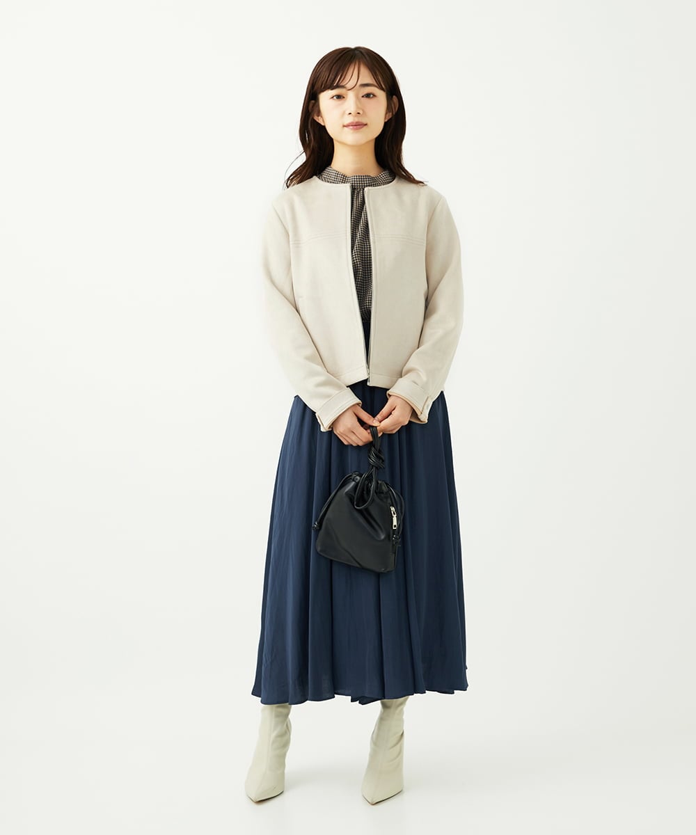 F1BAD35140 MK MICHEL KLEIN(小さいサイズ)(メゾン ドゥ サンク) 【小さいサイズ】ボウタイ付き千鳥柄プリントブラウス/洗濯機で洗える ネイビー