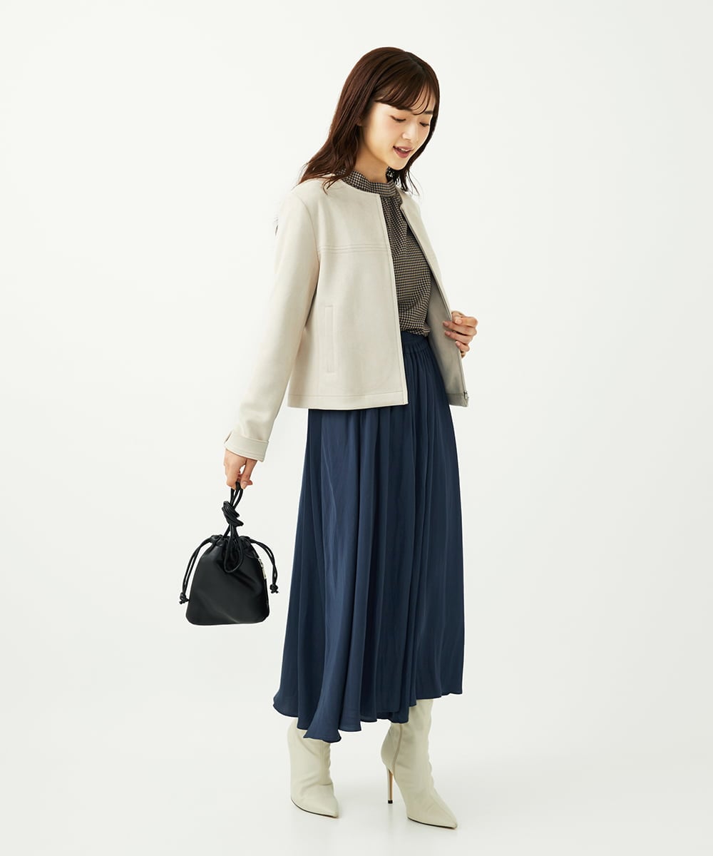 F1BAD35140 MK MICHEL KLEIN(小さいサイズ)(メゾン ドゥ サンク) 【小さいサイズ】ボウタイ付き千鳥柄プリントブラウス/洗濯機で洗える ネイビー