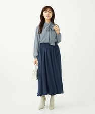 F1BAD35140 MK MICHEL KLEIN(小さいサイズ)(メゾン ドゥ サンク) 【小さいサイズ】ボウタイ付き千鳥柄プリントブラウス/洗濯機で洗える ネイビー