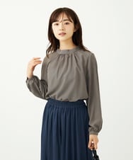 F1BAD35140 MK MICHEL KLEIN(小さいサイズ)(メゾン ドゥ サンク) 【小さいサイズ】ボウタイ付き千鳥柄プリントブラウス/洗濯機で洗える ネイビー