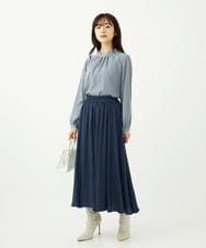 F1BAD35140 MK MICHEL KLEIN(小さいサイズ)(メゾン ドゥ サンク) 【小さいサイズ】ボウタイ付き千鳥柄プリントブラウス/洗濯機で洗える ネイビー