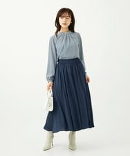 F1BAD35140 MK MICHEL KLEIN(小さいサイズ)(メゾン ドゥ サンク) 【小さいサイズ】ボウタイ付き千鳥柄プリントブラウス/洗濯機で洗える ネイビー