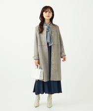 F1BAD35140 MK MICHEL KLEIN(小さいサイズ)(メゾン ドゥ サンク) 【小さいサイズ】ボウタイ付き千鳥柄プリントブラウス/洗濯機で洗える ネイビー