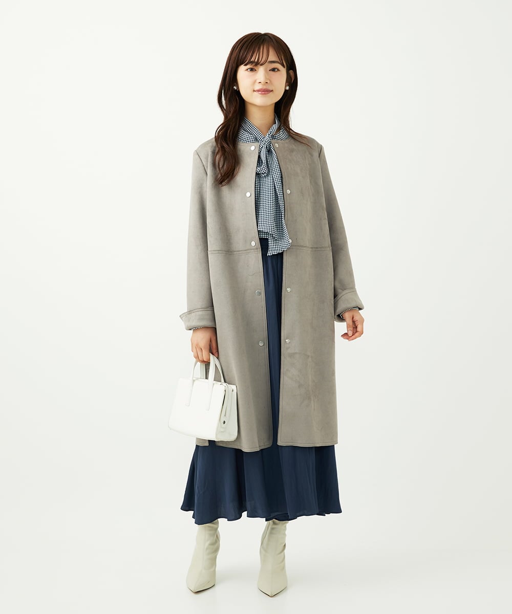 F1BAD35140 MK MICHEL KLEIN(小さいサイズ)(メゾン ドゥ サンク) 【小さいサイズ】ボウタイ付き千鳥柄プリントブラウス/洗濯機で洗える ネイビー