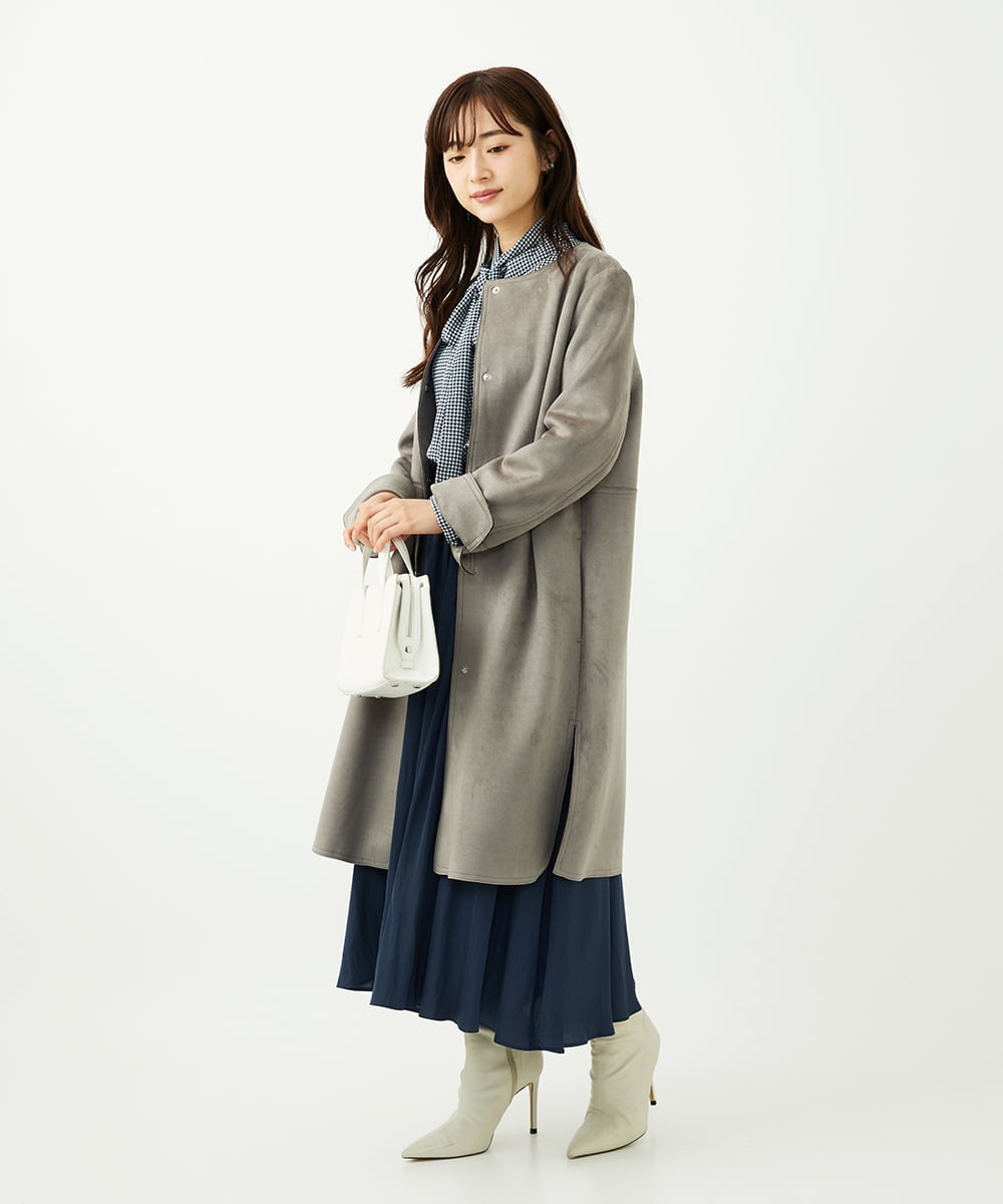 F1BAD35140 MK MICHEL KLEIN(小さいサイズ)(メゾン ドゥ サンク) 【小さいサイズ】ボウタイ付き千鳥柄プリントブラウス/洗濯機で洗える ネイビー