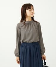 F1BAD35140 MK MICHEL KLEIN(小さいサイズ)(メゾン ドゥ サンク) 【小さいサイズ】ボウタイ付き千鳥柄プリントブラウス/洗濯機で洗える ネイビー