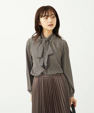 F1BAD35140 MK MICHEL KLEIN(小さいサイズ)(メゾン ドゥ サンク) 【小さいサイズ】ボウタイ付き千鳥柄プリントブラウス/洗濯機で洗える ベージュ