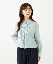 F1BAD37150 MK MICHEL KLEIN(小さいサイズ)(メゾン ドゥ サンク) 【小さいサイズ】フロントフリルデザインブラウス/洗える ミントブルー