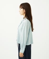F1BAD37150 MK MICHEL KLEIN(小さいサイズ)(メゾン ドゥ サンク) 【小さいサイズ】フロントフリルデザインブラウス/洗える ミントブルー