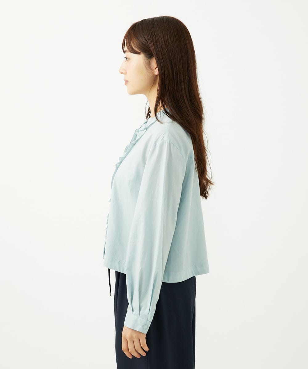 F1BAD37150 MK MICHEL KLEIN(小さいサイズ)(メゾン ドゥ サンク) 【小さいサイズ】フロントフリルデザインブラウス/洗える ミントブルー