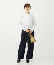F1BAD37150 MK MICHEL KLEIN(小さいサイズ)(メゾン ドゥ サンク) 【小さいサイズ】フロントフリルデザインブラウス/洗える ミントブルー