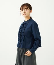 F1BAD37150 MK MICHEL KLEIN(小さいサイズ)(メゾン ドゥ サンク) 【小さいサイズ】フロントフリルデザインブラウス/洗える ミントブルー