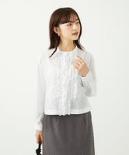 F1BAD37150 MK MICHEL KLEIN(小さいサイズ)(メゾン ドゥ サンク) 【小さいサイズ】フロントフリルデザインブラウス/洗える ミントブルー