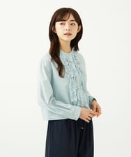 F1BAD37150 MK MICHEL KLEIN(小さいサイズ)(メゾン ドゥ サンク) 【小さいサイズ】フロントフリルデザインブラウス/洗える ミントブルー