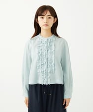 F1BAD37150 MK MICHEL KLEIN(小さいサイズ)(メゾン ドゥ サンク) 【小さいサイズ】フロントフリルデザインブラウス/洗える ミントブルー