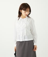 F1BAD37150 MK MICHEL KLEIN(小さいサイズ)(メゾン ドゥ サンク) 【小さいサイズ】フロントフリルデザインブラウス/洗える ホワイト