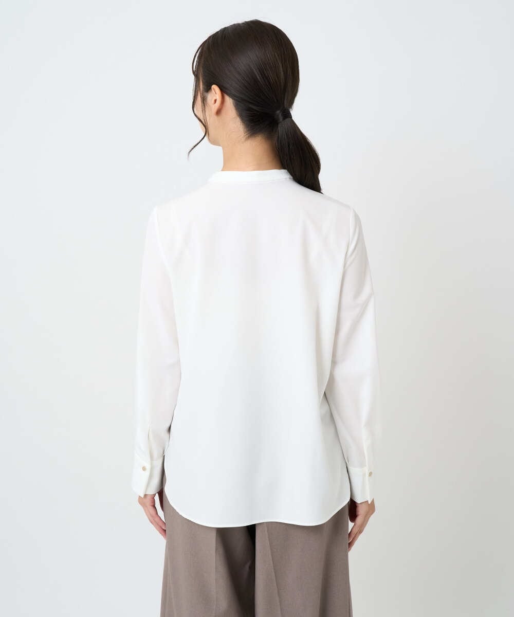 F1BAD40150 MK MICHEL KLEIN(小さいサイズ)(メゾン ドゥ サンク) 【小さいサイズ】フロントピンタックレースブラウス/洗濯機で洗える ホワイト