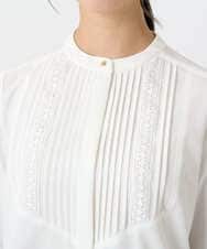 F1BAD40150 MK MICHEL KLEIN(小さいサイズ)(メゾン ドゥ サンク) 【小さいサイズ】フロントピンタックレースブラウス/洗濯機で洗える ホワイト