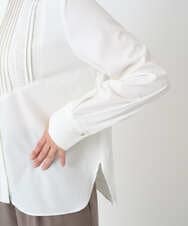 F1BAD40150 MK MICHEL KLEIN(小さいサイズ)(メゾン ドゥ サンク) 【小さいサイズ】フロントピンタックレースブラウス/洗濯機で洗える ホワイト