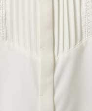 F1BAD40150 MK MICHEL KLEIN(小さいサイズ)(メゾン ドゥ サンク) 【小さいサイズ】フロントピンタックレースブラウス/洗濯機で洗える ホワイト