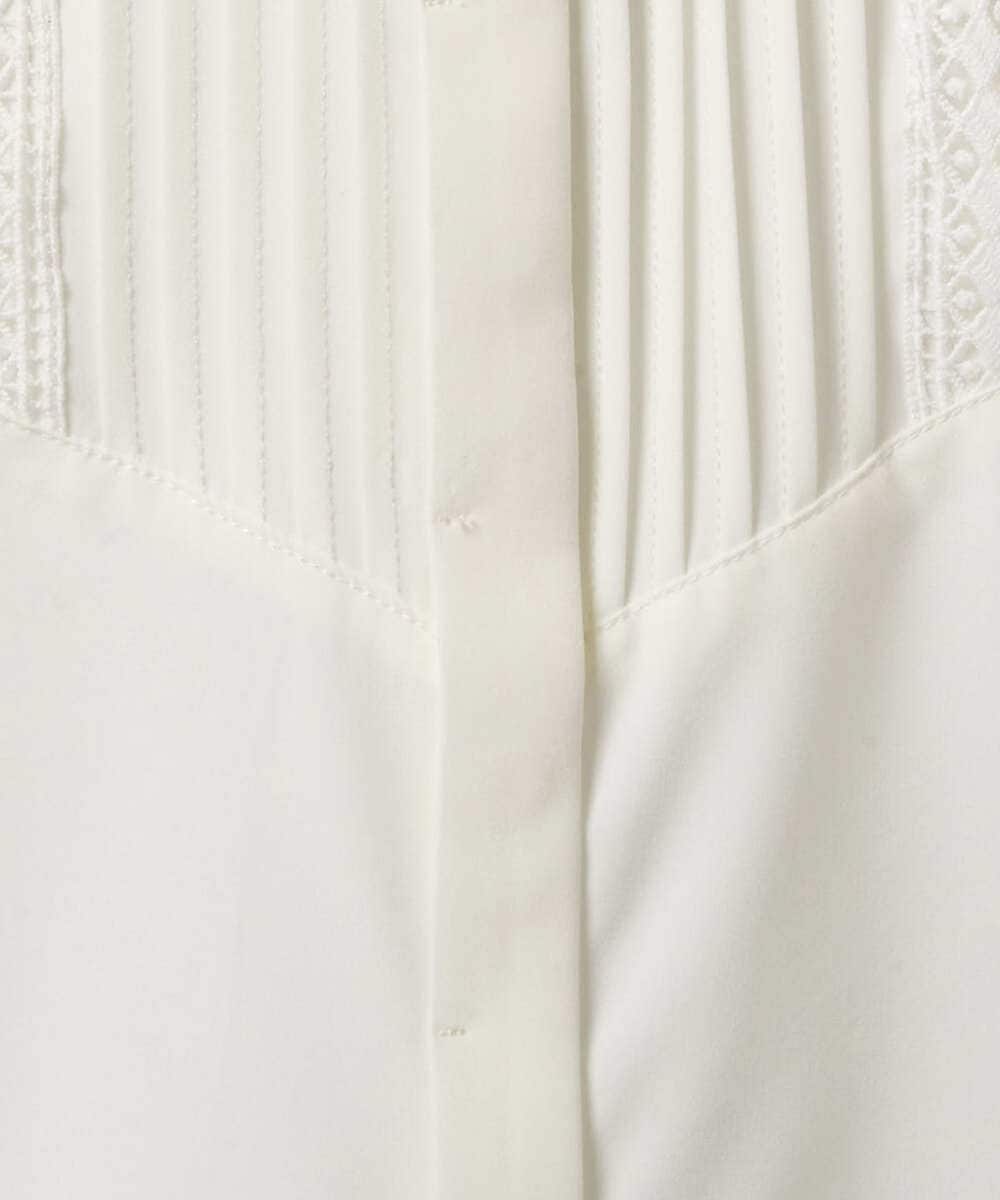 F1BAD40150 MK MICHEL KLEIN(小さいサイズ)(メゾン ドゥ サンク) 【小さいサイズ】フロントピンタックレースブラウス/洗濯機で洗える ホワイト