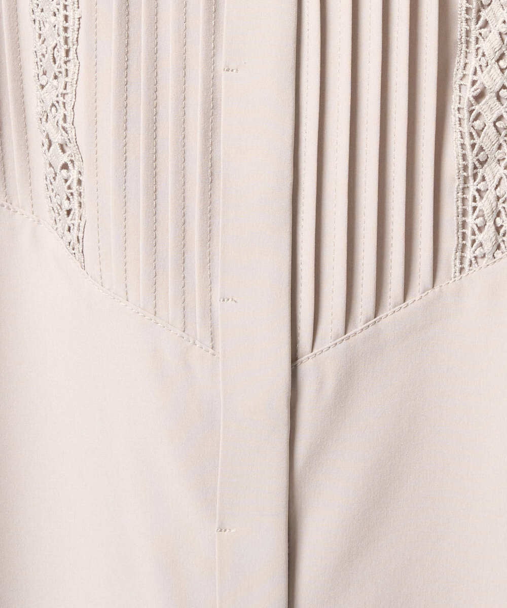 F1BAD40150 MK MICHEL KLEIN(小さいサイズ)(メゾン ドゥ サンク) 【小さいサイズ】フロントピンタックレースブラウス/洗濯機で洗える ホワイト