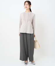 F1BAD40150 MK MICHEL KLEIN(小さいサイズ)(メゾン ドゥ サンク) 【小さいサイズ】フロントピンタックレースブラウス/洗濯機で洗える ホワイト