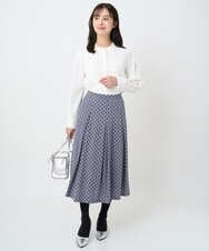 F1BAD40150 MK MICHEL KLEIN(小さいサイズ)(メゾン ドゥ サンク) 【小さいサイズ】フロントピンタックレースブラウス/洗濯機で洗える ホワイト