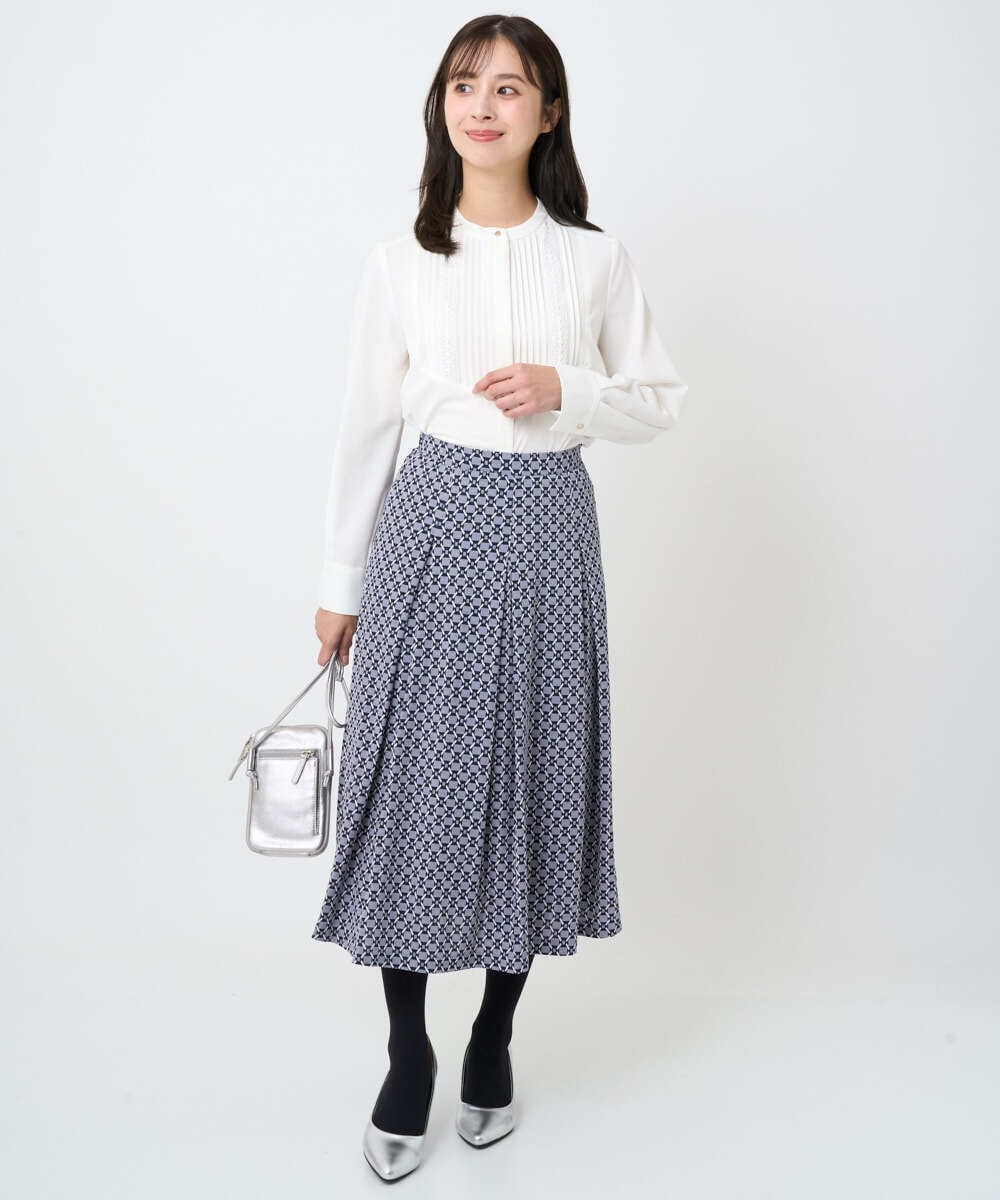 F1BAD40150 MK MICHEL KLEIN(小さいサイズ)(メゾン ドゥ サンク) 【小さいサイズ】フロントピンタックレースブラウス/洗濯機で洗える ホワイト