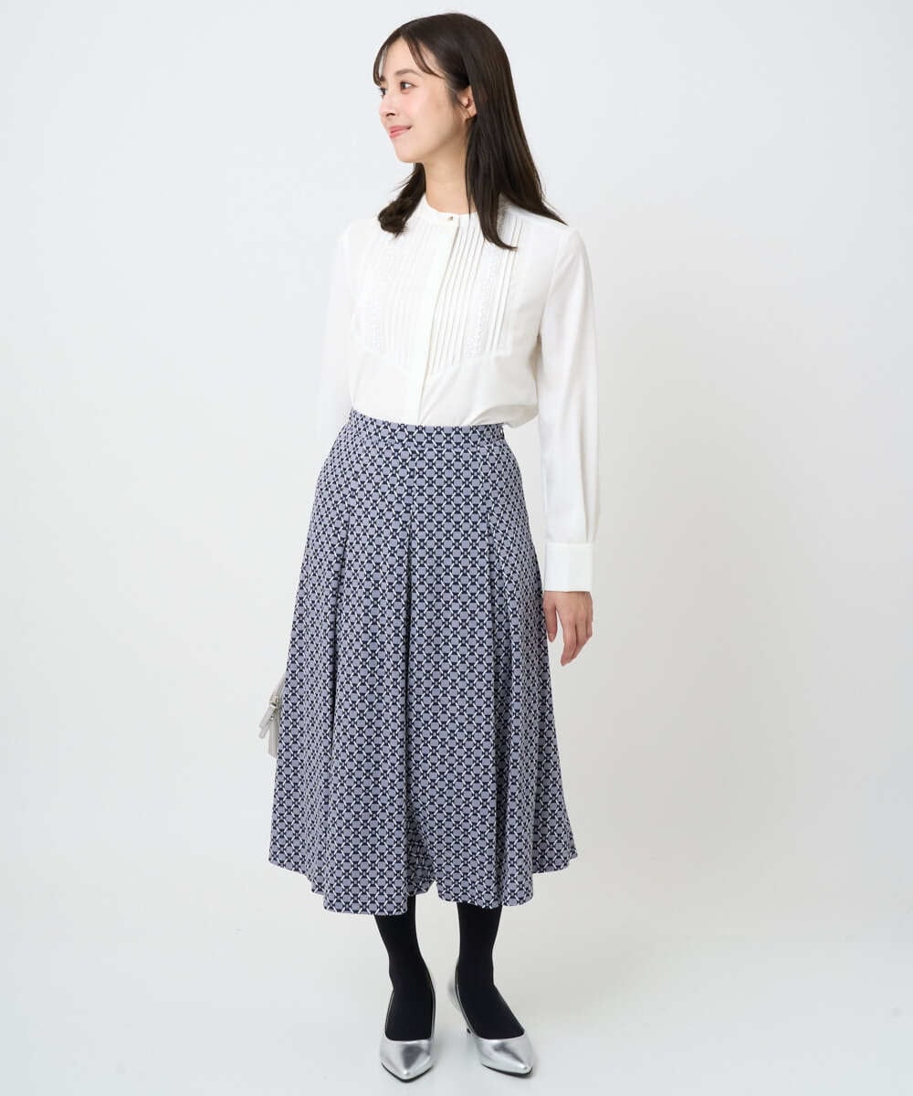 F1BAD40150 MK MICHEL KLEIN(小さいサイズ)(メゾン ドゥ サンク) 【小さいサイズ】フロントピンタックレースブラウス/洗濯機で洗える ホワイト