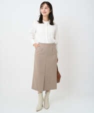 F1BAD40150 MK MICHEL KLEIN(小さいサイズ)(メゾン ドゥ サンク) 【小さいサイズ】フロントピンタックレースブラウス/洗濯機で洗える ホワイト