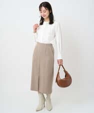 F1BAD40150 MK MICHEL KLEIN(小さいサイズ)(メゾン ドゥ サンク) 【小さいサイズ】フロントピンタックレースブラウス/洗濯機で洗える ホワイト