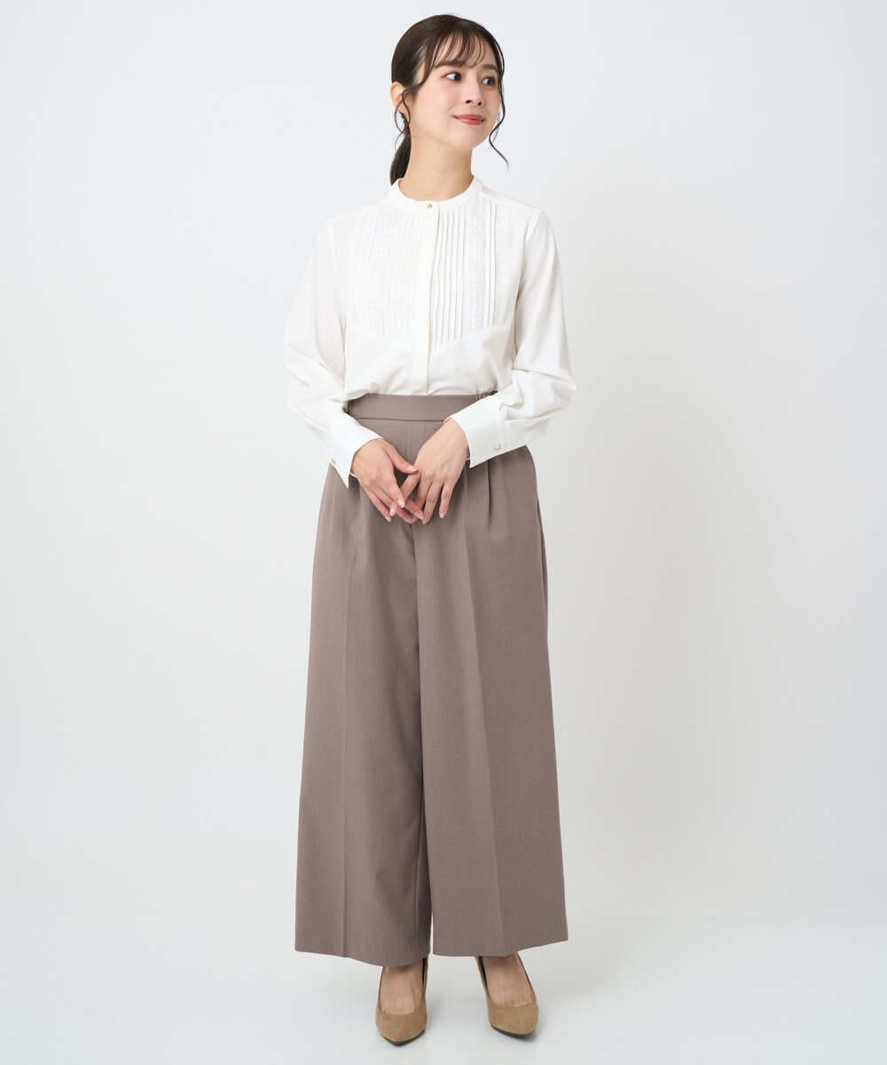 F1BAD40150 MK MICHEL KLEIN(小さいサイズ)(メゾン ドゥ サンク) 【小さいサイズ】フロントピンタックレースブラウス/洗濯機で洗える ホワイト