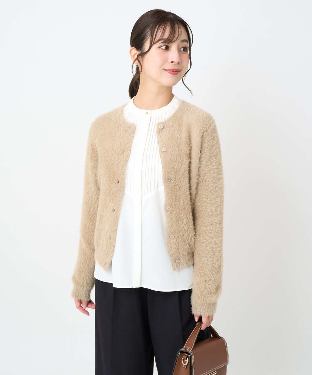 F1BAD40150 MK MICHEL KLEIN(小さいサイズ)(メゾン ドゥ サンク) 【小さいサイズ】フロントピンタックレースブラウス/洗濯機で洗える ホワイト