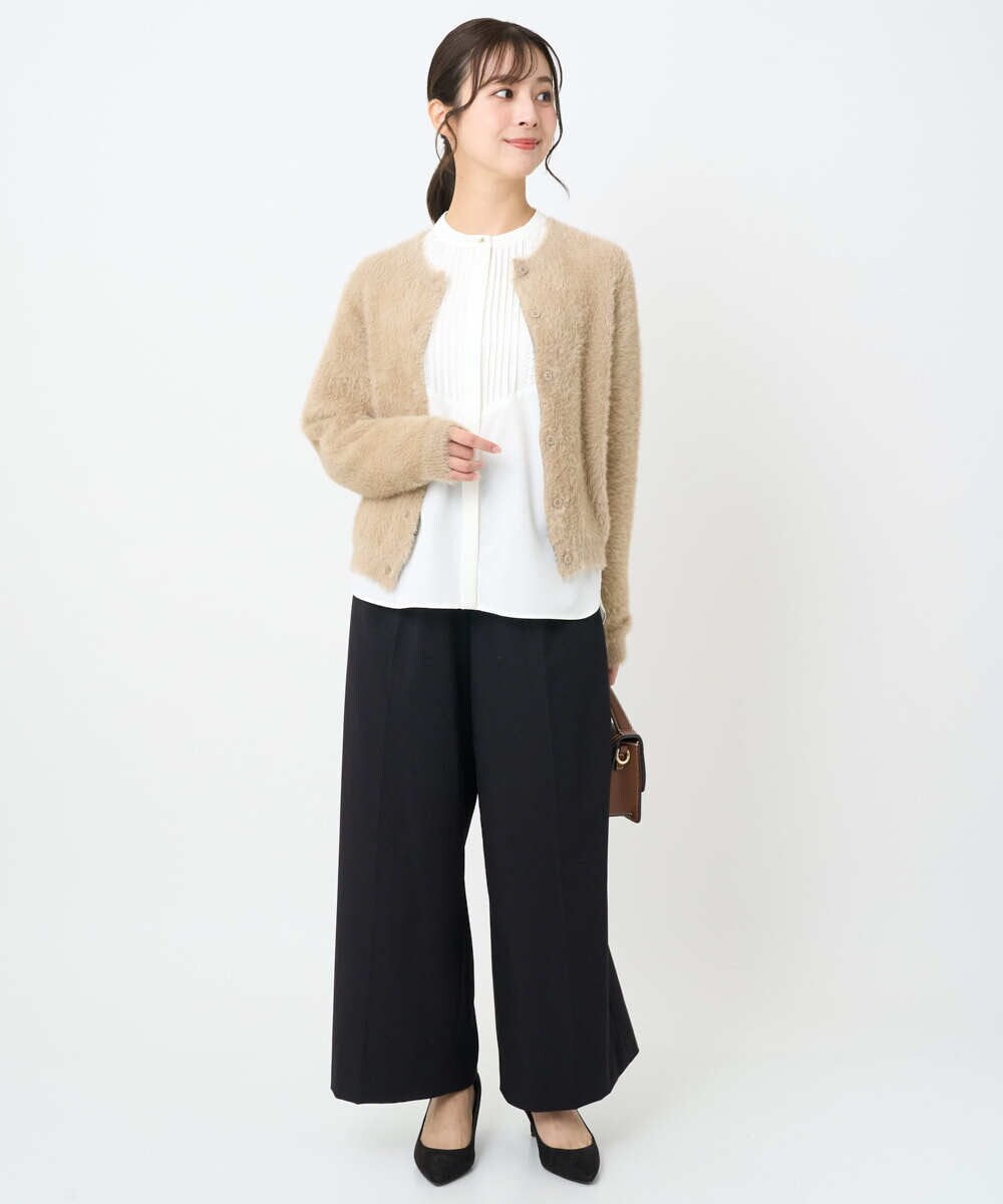 F1BAD40150 MK MICHEL KLEIN(小さいサイズ)(メゾン ドゥ サンク) 【小さいサイズ】フロントピンタックレースブラウス/洗濯機で洗える ホワイト