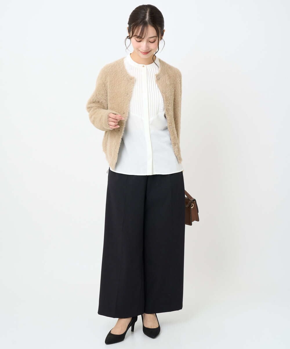 F1BAD40150 MK MICHEL KLEIN(小さいサイズ)(メゾン ドゥ サンク) 【小さいサイズ】フロントピンタックレースブラウス/洗濯機で洗える ホワイト