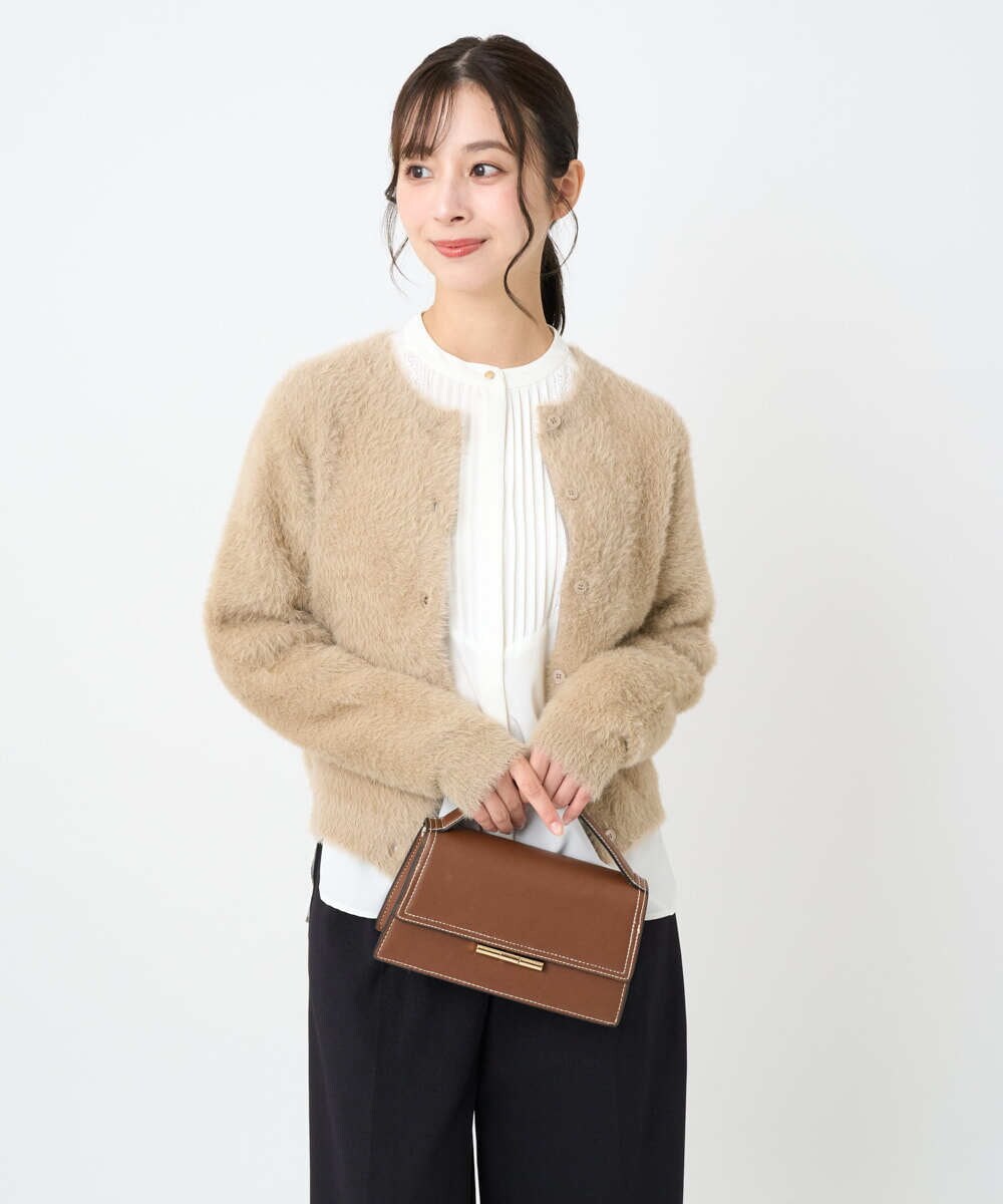 F1BAD40150 MK MICHEL KLEIN(小さいサイズ)(メゾン ドゥ サンク) 【小さいサイズ】フロントピンタックレースブラウス/洗濯機で洗える ホワイト