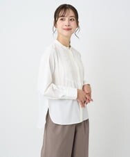 F1BAD40150 MK MICHEL KLEIN(小さいサイズ)(メゾン ドゥ サンク) 【小さいサイズ】フロントピンタックレースブラウス/洗濯機で洗える ホワイト