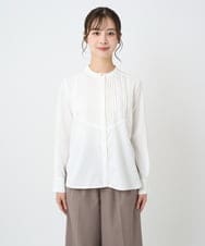 F1BAD40150 MK MICHEL KLEIN(小さいサイズ)(メゾン ドゥ サンク) 【小さいサイズ】フロントピンタックレースブラウス/洗濯機で洗える ホワイト