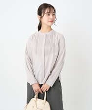 F1BAD40150 MK MICHEL KLEIN(小さいサイズ)(メゾン ドゥ サンク) 【小さいサイズ】フロントピンタックレースブラウス/洗濯機で洗える ライトグレー