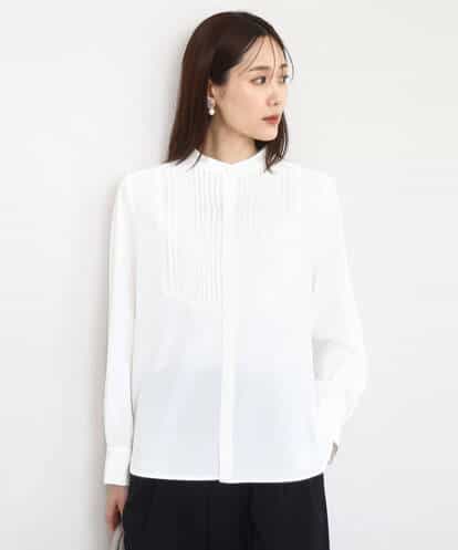 F1BAD40150 MK MICHEL KLEIN(小さいサイズ) 【小さいサイズ】フロントピンタックレースブラウス/洗濯機で洗える